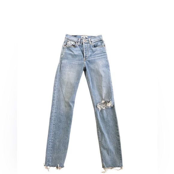 RE/DONE 90s High Rise Ankle Crop Worn Bright Blue Jeans size 25 - Picture 7 of 11